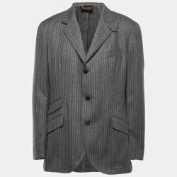 Pre Owned Loro Piana Grey Striped Cashmere Single Breasted Blazer XXL
