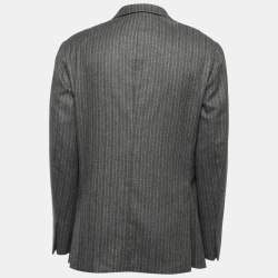 Pre Owned Loro Piana Grey Striped Cashmere Single Breasted Blazer XXL
