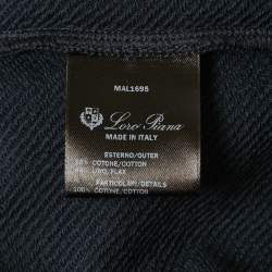 Pre Owned Loro Piana Navy Blue Knit Zip Front Hooded Jacket L 