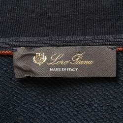Pre Owned Loro Piana Navy Blue Knit Zip Front Hooded Jacket L 
