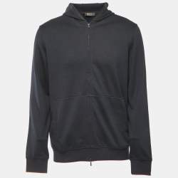 Pre Owned Loro Piana Navy Blue Knit Zip Front Hooded Jacket L 