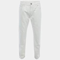 Pre Owned Loro Piana White Denim Jeans XL Waist 36"