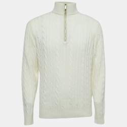 Loro Piana Ivory White Baby Cashmere Zip-Up Sweater XL
