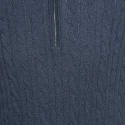 Pre Owned Loro Piana Navy Blue Baby Cashmere Zip-Up Sweater XL