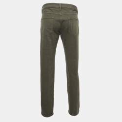 Pre Owned Loro Piana Military Green Denim Straight Fit Jeans XL Waist 36"