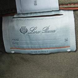 Pre Owned Loro Piana Military Green Denim Straight Fit Jeans XL Waist 36"
