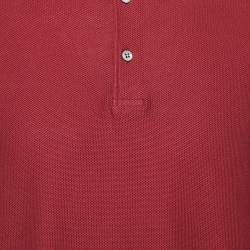 Pre Owned Loro Piana Red Cotton Long Sleeve Polo T-Shirt XXL
