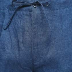 Pre Owned Loro Piana Blue Linen Drawstring Shorts XL