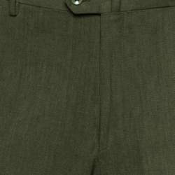 Pre Owned Loro Piana Dark Green Textured Cotton Straight Leg Pants 3XL 