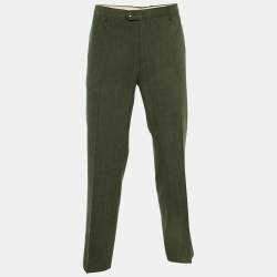 Pre Owned Loro Piana Dark Green Textured Cotton Straight Leg Pants 3XL 