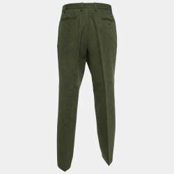 Pre Owned Loro Piana Dark Green Textured Cotton Straight Leg Pants 3XL 