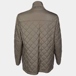 Pre Owned Loro Piana Brown Diamond Quilted Leather Trim Detail Jacket XXL