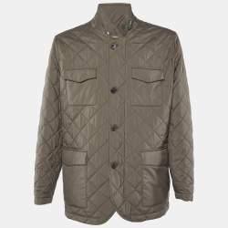 Pre Owned Loro Piana Brown Diamond Quilted Leather Trim Detail Jacket XXL