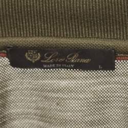 Pre Owned Loro Piana Olive Green Knit Zip Up Polo T-Shirt L