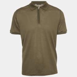Pre Owned Loro Piana Olive Green Knit Zip Up Polo T-Shirt L