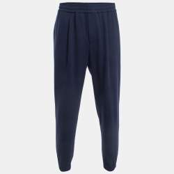 Pre Owned Loro Piana Navy Blue Wool Knit Drawstring Joggers XXL