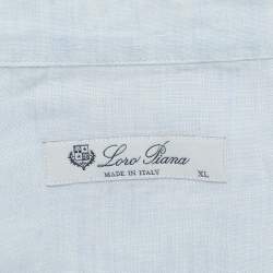 Pre Owned Loro Piana Blue Linen Mandarin Collar Shirt XL