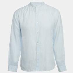 Pre Owned Loro Piana Blue Linen Mandarin Collar Shirt XL