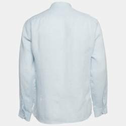 Pre Owned Loro Piana Blue Linen Mandarin Collar Shirt XL