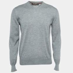 Pre Owned Loro Piana Grey Cashmere V-Neck Sweater M