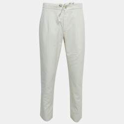 Pre Owned Loro Piana Off White Linen Blend Drawstring Trousers L
