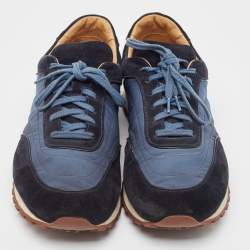 Loro Piana Blue/Navy Blue Suede And Nylon Low Top Sneakers Size 42