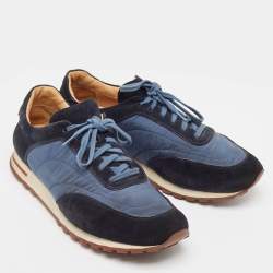 Loro Piana Blue/Navy Blue Suede And Nylon Low Top Sneakers Size 42