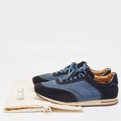 Loro Piana Blue/Navy Blue Suede And Nylon Low Top Sneakers Size 42