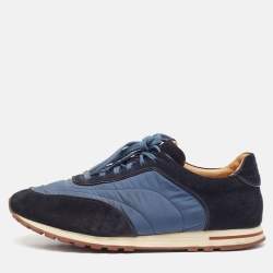 Loro Piana Blue/Navy Blue Suede And Nylon Low Top Sneakers Size 42