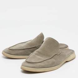 Pre Owned Loro Piana Grey Suede Babouche Walk Mules Size 42