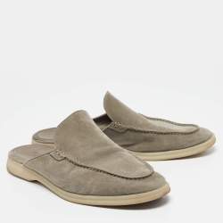 Pre Owned Loro Piana Grey Suede Babouche Walk Mules Size 42
