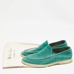 Pre Owned Loro Piana Green Suede Summer Walk Loafers Size 42.5