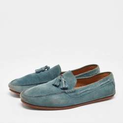 Pre Owned Loro Piana Blue Suede Tassel Detail Slip On Loafers Size 42