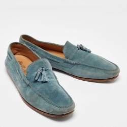 Pre Owned Loro Piana Blue Suede Tassel Detail Slip On Loafers Size 42
