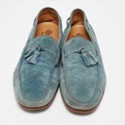Pre Owned Loro Piana Blue Suede Tassel Detail Slip On Loafers Size 42