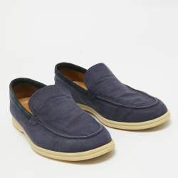 Pre Owned Loro Piana Navy Blue Fabric and Suede Summer Walk Loafers Size 45