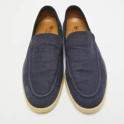 Pre Owned Loro Piana Navy Blue Fabric and Suede Summer Walk Loafers Size 45