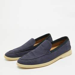 Pre Owned Loro Piana Navy Blue Fabric and Suede Summer Walk Loafers Size 45