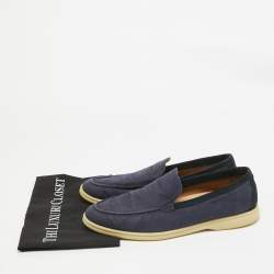 Pre Owned Loro Piana Navy Blue Fabric and Suede Summer Walk Loafers Size 45