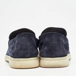 Pre Owned Loro Piana Navy Blue Suede Summer Charms Walk Loafers Size 41.5