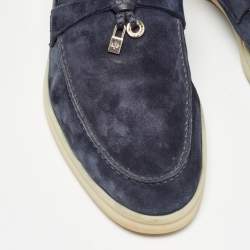 Pre Owned Loro Piana Navy Blue Suede Summer Charms Walk Loafers Size 41.5