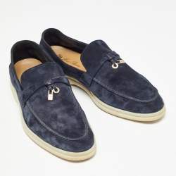 Pre Owned Loro Piana Navy Blue Suede Summer Charms Walk Loafers Size 41.5