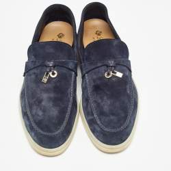 Pre Owned Loro Piana Navy Blue Suede Summer Charms Walk Loafers Size 41.5