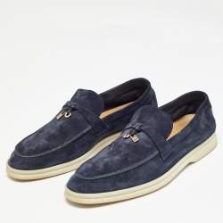 Pre Owned Loro Piana Navy Blue Suede Summer Charms Walk Loafers Size 41.5
