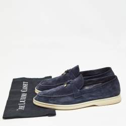 Pre Owned Loro Piana Navy Blue Suede Summer Charms Walk Loafers Size 41.5