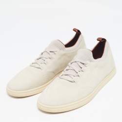 Pre Owned Loro Piana Grey Nubuck Leather Lace Up Sneakers Size 43.5