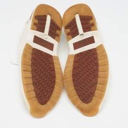 Pre Owned Loro Piana White/Grey Knit Fabric and Leather 360 LP Flexy Walk Lace Up Sneakers Size 44