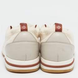 Pre Owned Loro Piana White/Grey Knit Fabric and Leather 360 LP Flexy Walk Lace Up Sneakers Size 44