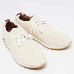 Pre Owned Loro Piana White/Grey Knit Fabric and Leather 360 LP Flexy Walk Lace Up Sneakers Size 44