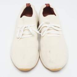 Pre Owned Loro Piana White/Grey Knit Fabric and Leather 360 LP Flexy Walk Lace Up Sneakers Size 44